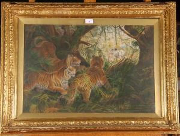 3 Tigers Stalking Their Prey Oil Painting by P H Staines