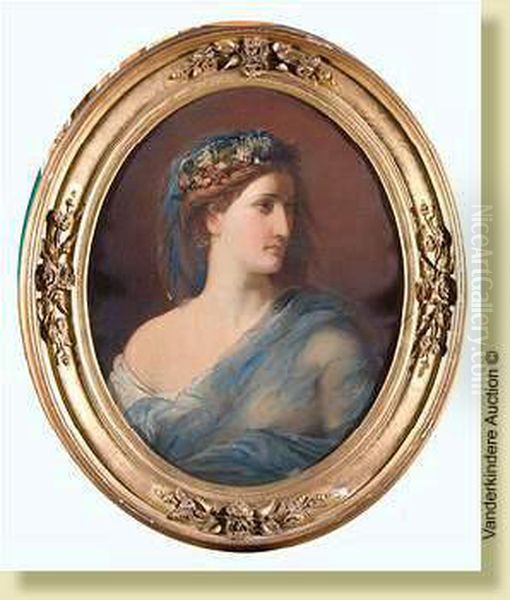 Portrait De Jeune Fille A La Coiffe Fleurie Oil Painting by Joseph Stallaert