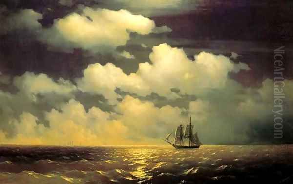 Meeting of the Brig Mercury with the Russian Squadron After the Defeat of Two Turkish Battleships Oil Painting by Ivan Konstantinovich Aivazovsky