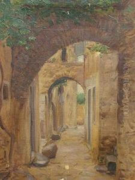 View Of A Back Street Oil Painting by Hans Stalzer