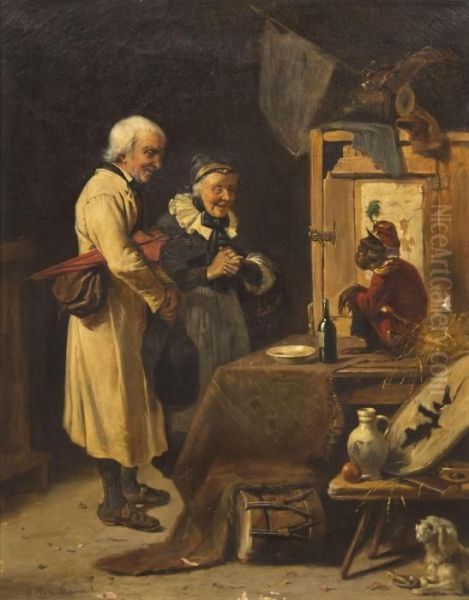 Watching The Monkey On The Table Oil Painting by Eberhard Stammel