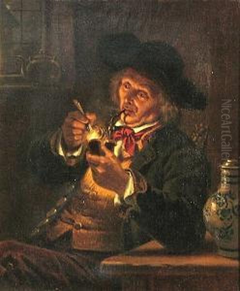 A Man Smoking A Pipe Oil Painting by Eberhard Stammel