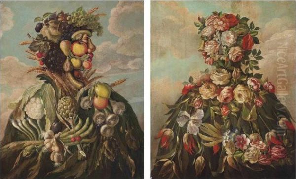 An Anthropomorphic Profile Of A Man; And An Anthropomorphic Profile Of A Woman Oil Painting by Giovanni Stanchi