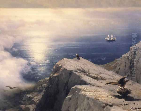 A Rocky Coastal Landscape in the Aegean with Ships in the Distance (detail) Oil Painting by Ivan Konstantinovich Aivazovsky