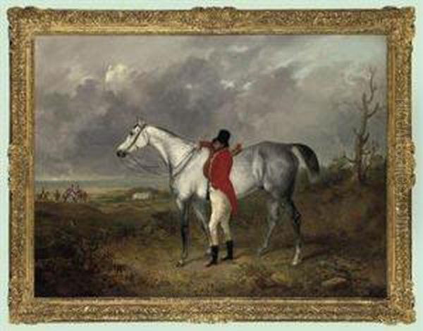 A Gentleman With His Dappled Grey Hunter Oil Painting by William Standish