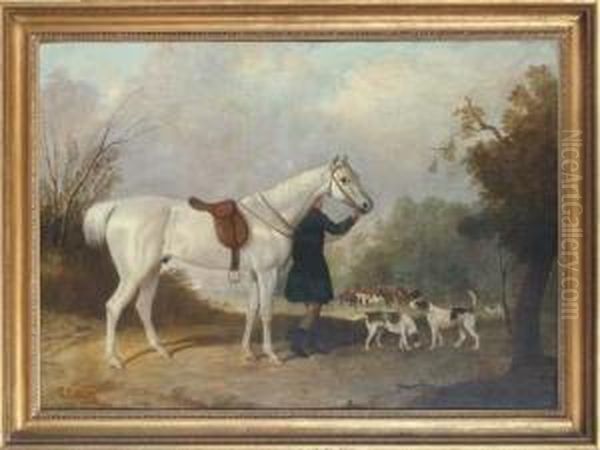 A Groom And Grey Hunter Waiting At The Covert Oil Painting by William Standish