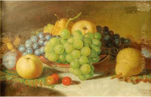 Still Life Of Grapes, Pears, Cherriesand Another Fruit Oil Painting by Alexander Stanesby