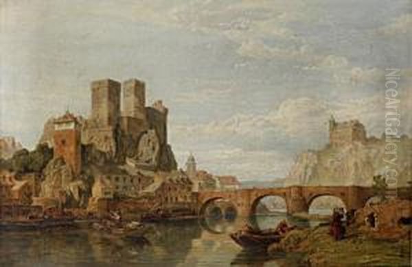 Runkel On The Lahn Nassau Oil Painting by George Clarkson Stanfield