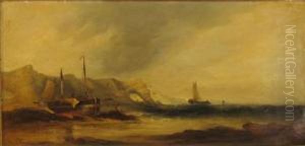 Shipping Off The Coast Oil Painting by George Clarkson Stanfield