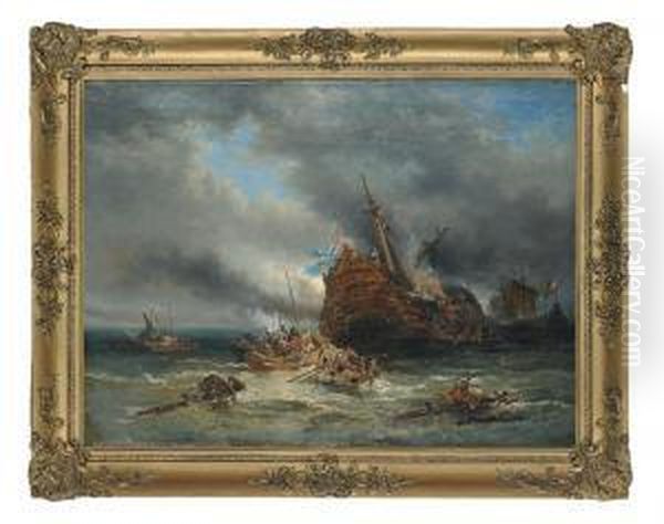 Rescuing The Survivors Oil Painting by George Clarkson Stanfield