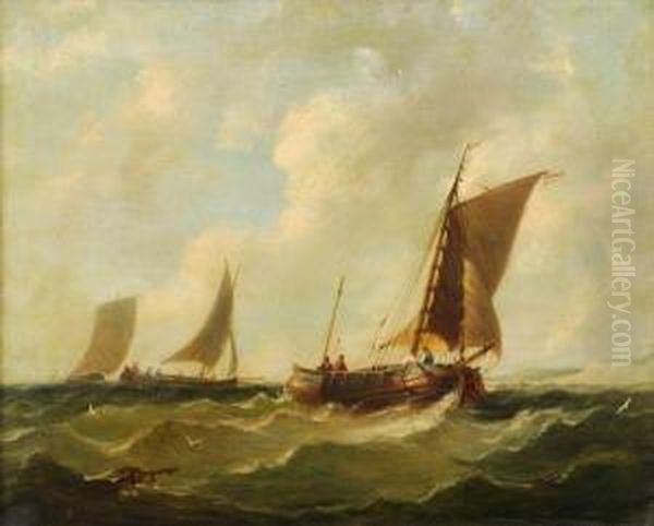 Vessels Off The Coast In A Stiff Breeze Oil Painting by William Clarkson Stanfield