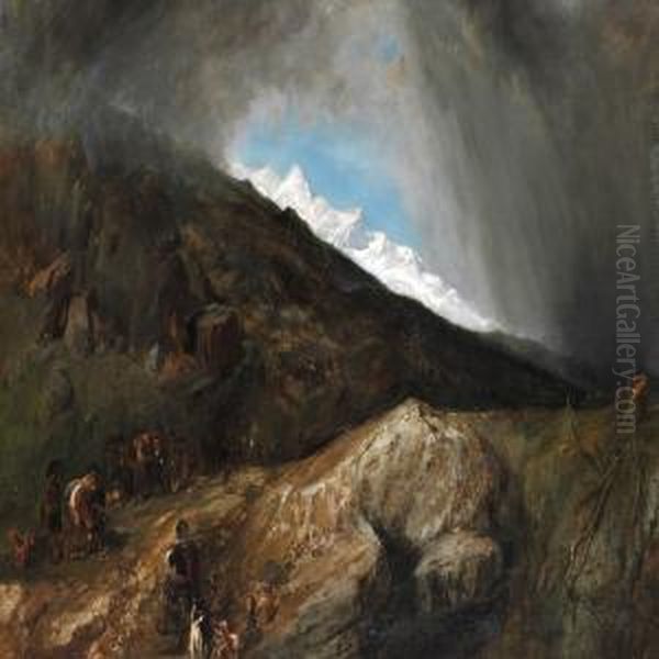 Mountainous Landscape With A Hunter And Travellers Oil Painting by William Clarkson Stanfield