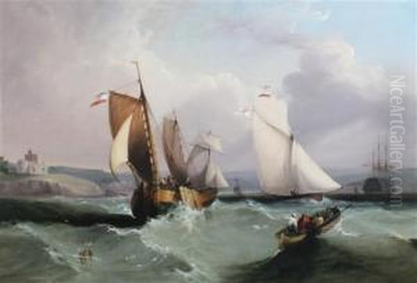 Shipping Off St Mawes Castle, Falmouth Oil Painting by William Clarkson Stanfield