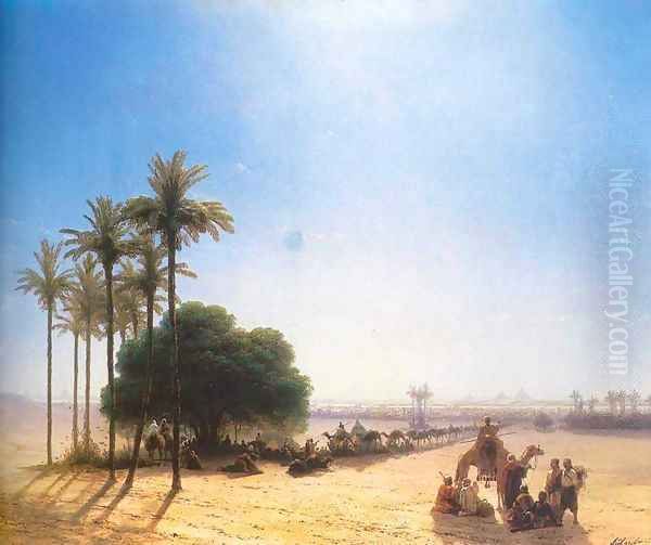 Caravan in oasis Egypt Oil Painting by Ivan Konstantinovich Aivazovsky