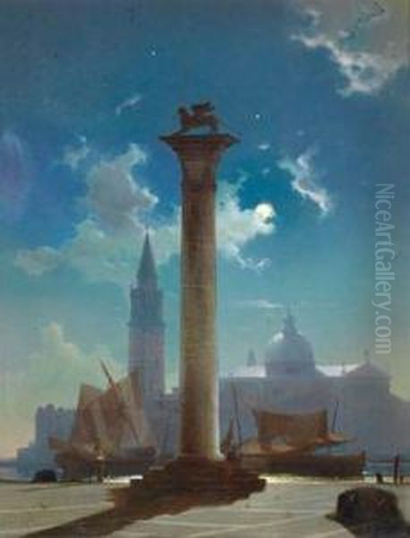 Venedig-markussaule Bei Mondlicht Oil Painting by Bernhard Stange