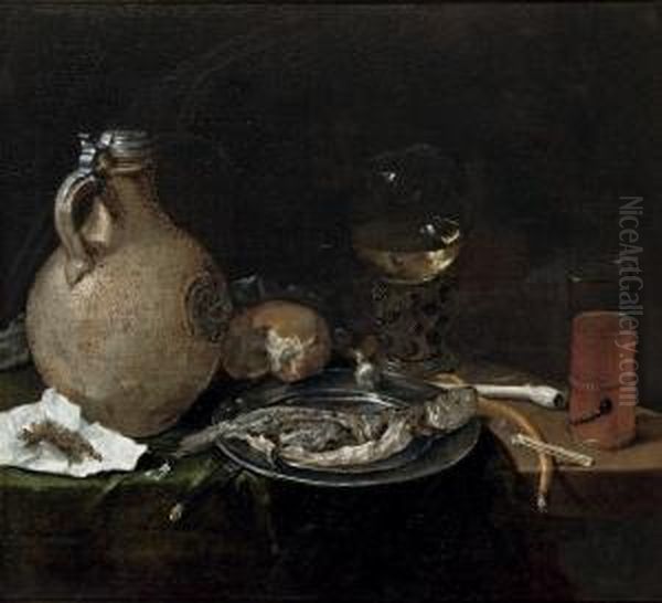 An Earthenware Jug, A Bun, A 'roemer' Oil Painting by Cornelis Stangerus