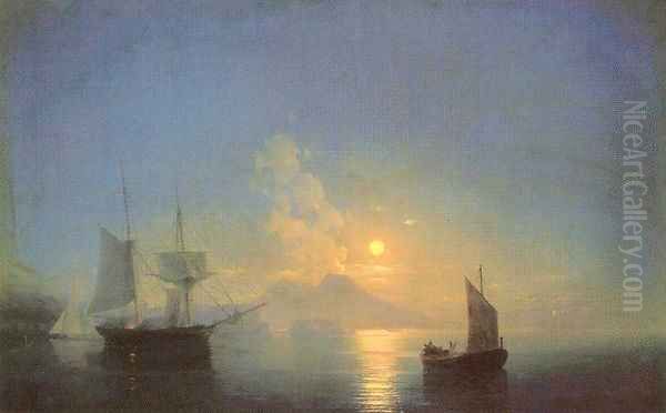 The Bay of Naples by Moonlight Oil Painting by Ivan Konstantinovich Aivazovsky