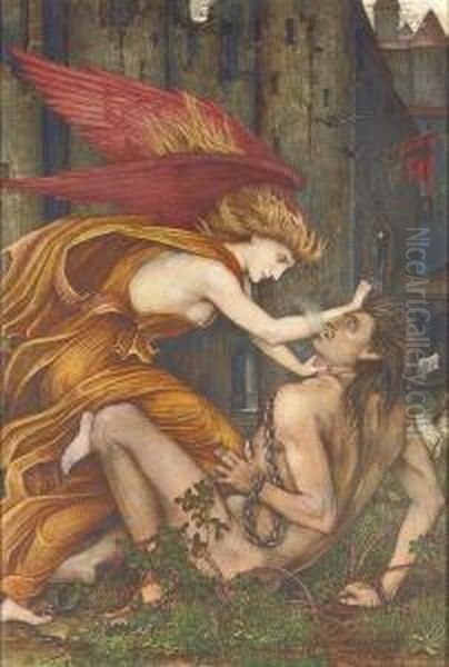 Knowledge Strangling Ignorance Oil Painting by John Roddam Spencer Stanhope