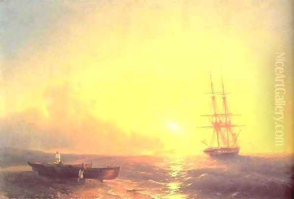 Fishermen on coast of sea Oil Painting by Ivan Konstantinovich Aivazovsky