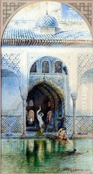 A Courtyard Pool, The Alhambra, Grenada Oil Painting by Henry Stanier