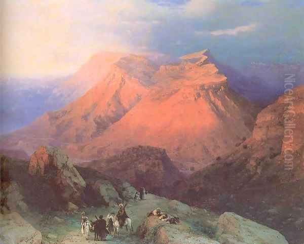 Mountain Village Gunib in Daghestan View from the East Oil Painting by Ivan Konstantinovich Aivazovsky