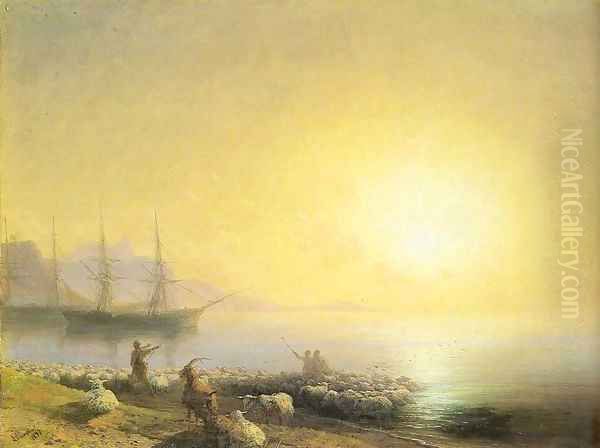 Bathing of a sheeps Oil Painting by Ivan Konstantinovich Aivazovsky