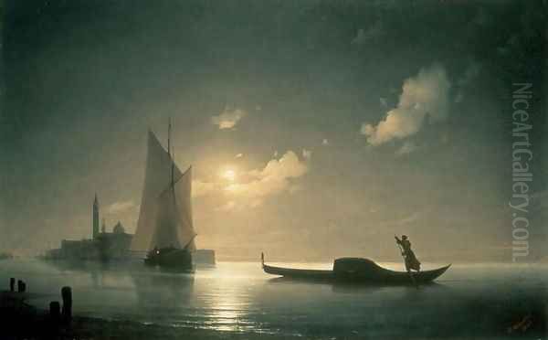 Gondolier at Sea by Night 1843 Oil Painting by Ivan Konstantinovich Aivazovsky