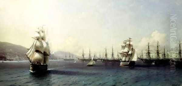 The Black Sea fleet in Feodosiya Oil Painting by Ivan Konstantinovich Aivazovsky