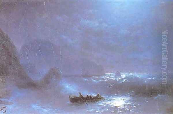 A Lunar night on a sea Oil Painting by Ivan Konstantinovich Aivazovsky