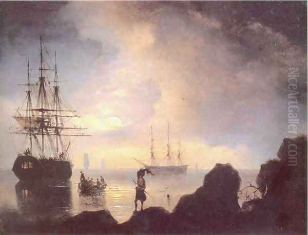 At night Smugglers Oil Painting by Ivan Konstantinovich Aivazovsky