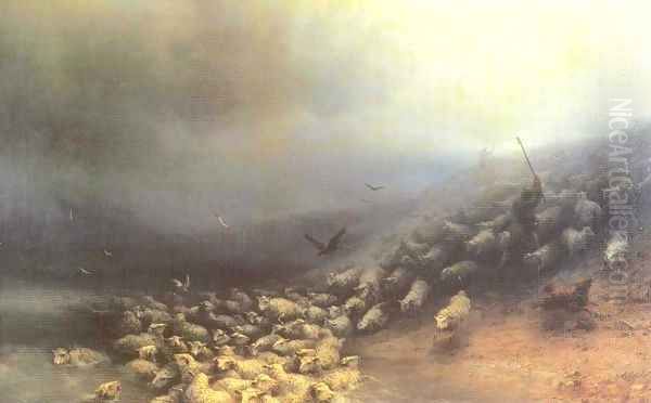 Flock of sheep at gale Oil Painting by Ivan Konstantinovich Aivazovsky