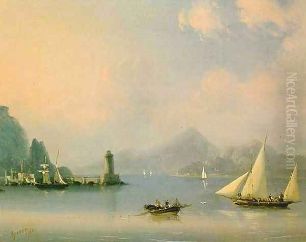 Sea channel with lighthouse Oil Painting by Ivan Konstantinovich Aivazovsky