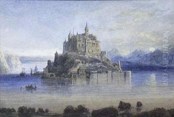 Castle On The Rhine,
Together With Another Landscape By Edwin Earp (2) Oil Painting by Caleb Robert Stanley