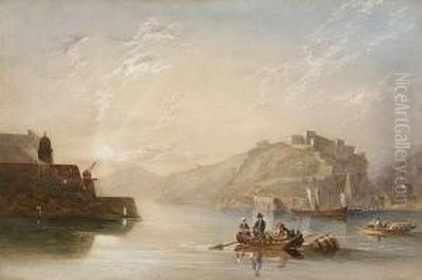 Der Rhein Mit Der Festung
 Ehrenbreitstein. Oil Painting by Caleb Robert Stanley