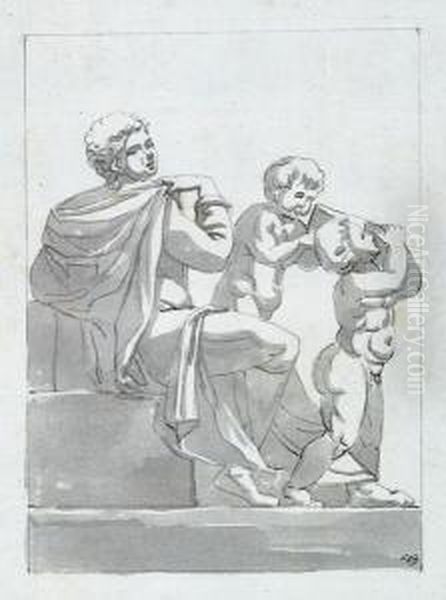 A Drawing With Three Figures Form The Sixtinian Chapel In Rome Oil Painting by Carl Frederik Stanley