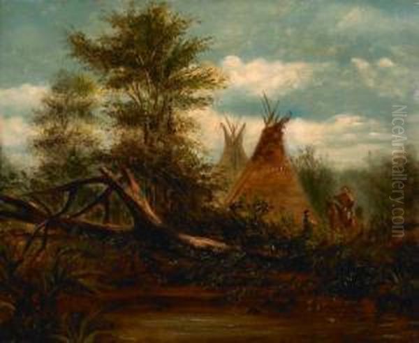 Assinboine Encampment Oil Painting by John Mix Stanley