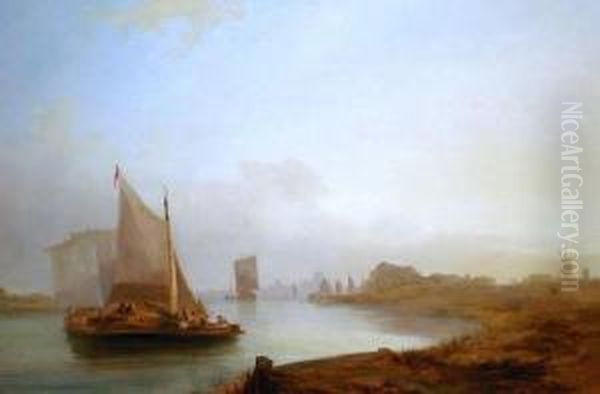 Fishing Boats On An Estuary Oil Painting by Alfred George Stannard