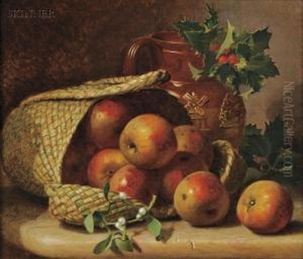 Still Life With Apples In A Basket Oil Painting by Eloise Harriet Stannard