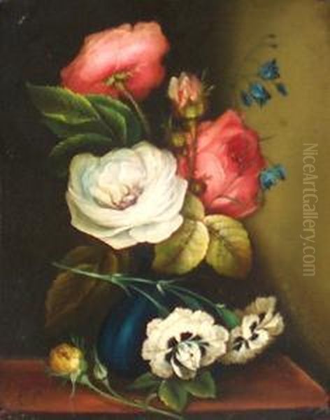 Roses, Dianthus And Harebell Oil Painting by Emily Stannard