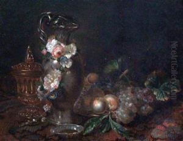 Still Life Of Flagons And Fruit Oil Painting by Emily, Nee Coppin Stannard