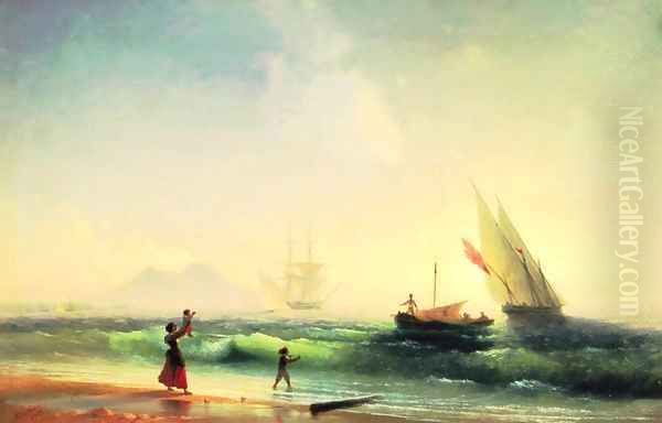 Meeting of a fishermen on coast of the bay of Naples Oil Painting by Ivan Konstantinovich Aivazovsky