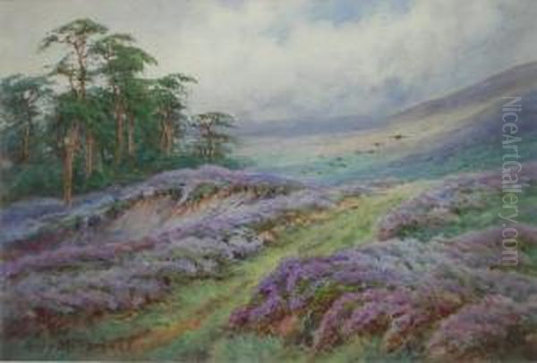 Heather Covered Moorland Oil Painting by Henry Stannard