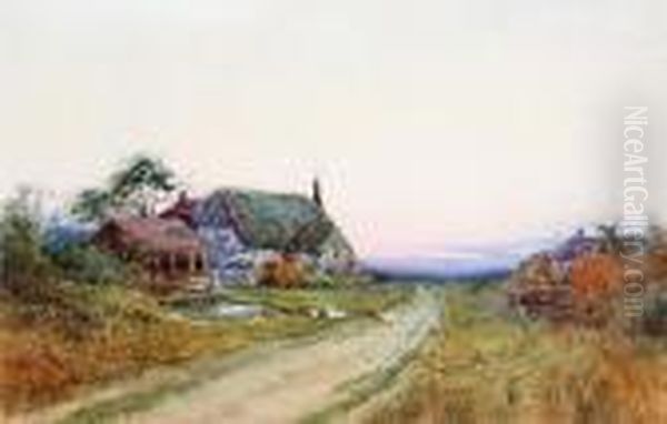 A Cottage At Sunset Oil Painting by Henry Stannard