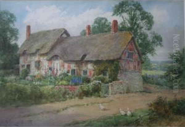 Cottages On A Lane Oil Painting by Henry John Sylvester Stannard