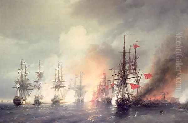 Russian Turkish Sea Battle of Sinop on 18th November 1853 Oil Painting by Ivan Konstantinovich Aivazovsky