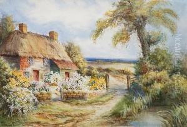 Thatched Cottages By A Lane Oil Painting by Joan Molyneux Stannard