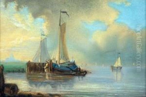 Barges At Breydon Oil Painting by Joseph Stannard