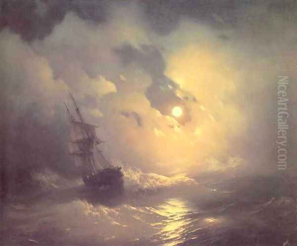 Tempest on the sea at night Oil Painting by Ivan Konstantinovich Aivazovsky