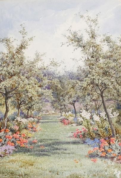 A Garden At Queens College Cambridge Oil Painting by Lilian Stannard