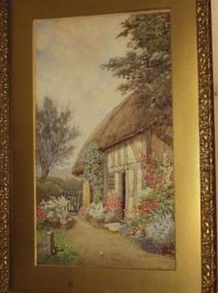 Thatched Cottage And Garden, Possibly In Bignor, Sussex Oil Painting by Theresa Sylvester Stannard